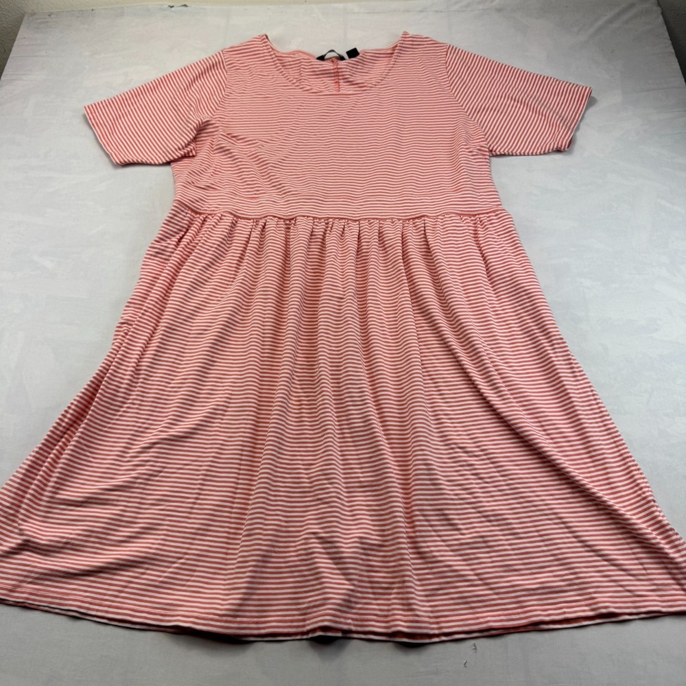 Lands' End T-Shirt Dress Womens Size 2X Pink White Striped Stretch Short Sleeve
